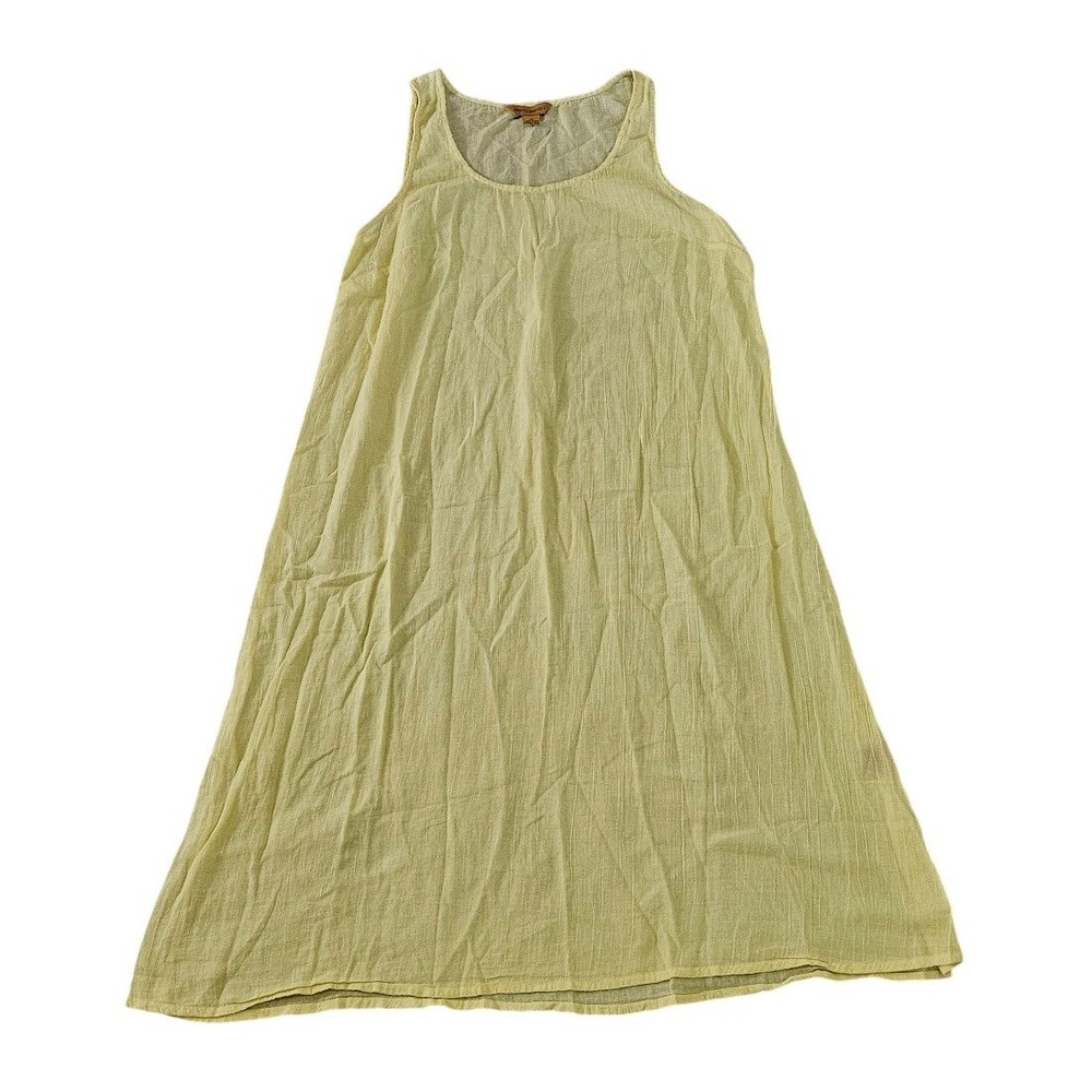 April Cornell Womens Medium Yellow Cotton Gauze Sleeveless Midi Dress Sheer